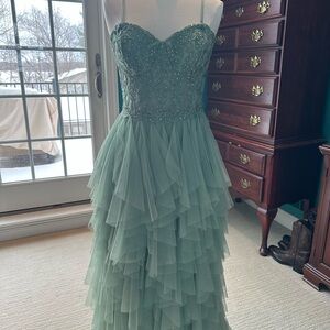 Windsor Light Green Mesh Overlay Dress